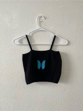NWT Raga Blue Embroidered‎ Butterfly Top Blouse Crop Small Y2K